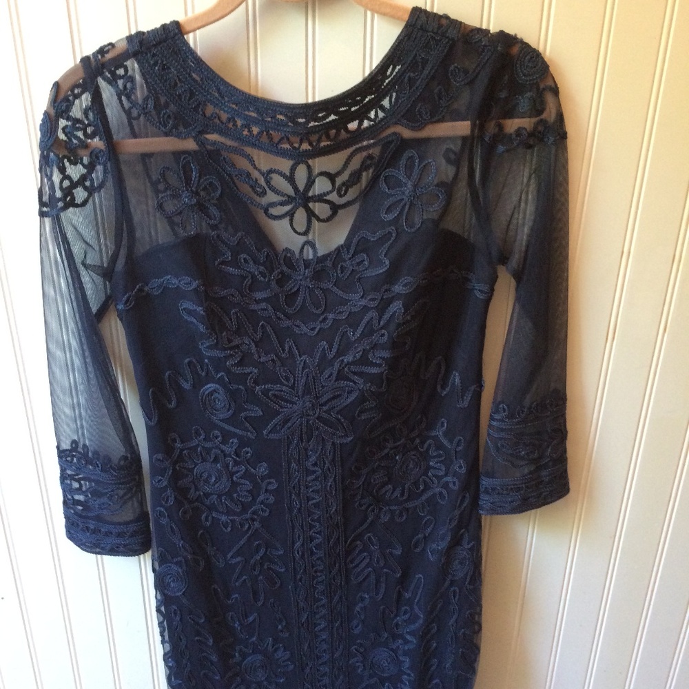 JS Collections Lace/Embroidered Navy Midi Dress